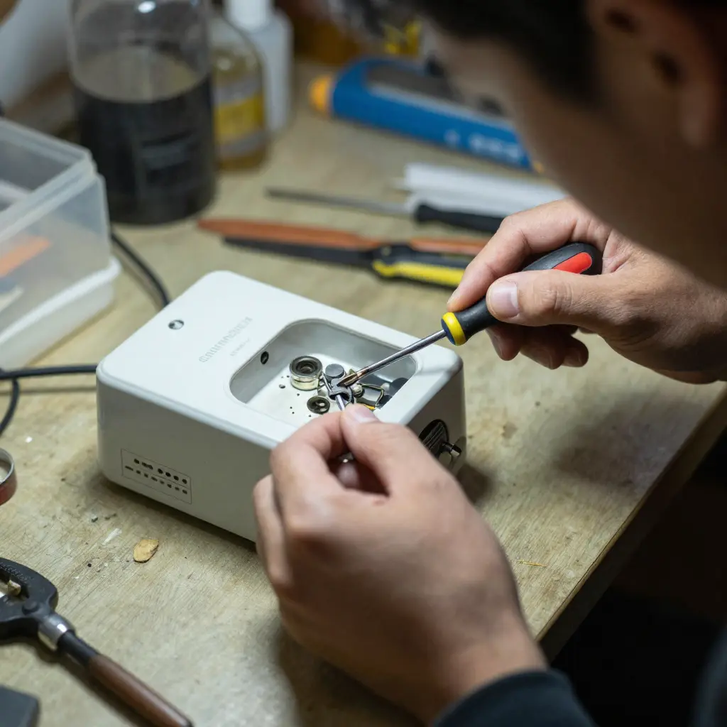 Skilled technician repairing small household appliance